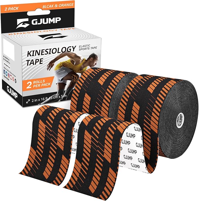 Kinesiology Tape, 2 Rolls Hypoallergenic Athletic Tape for Muscle Strain Relief & Joint Support, Waterproof & Breathable Sports Tape for Pain Relief, 2in x 16ft Uncut Roll-Stripe