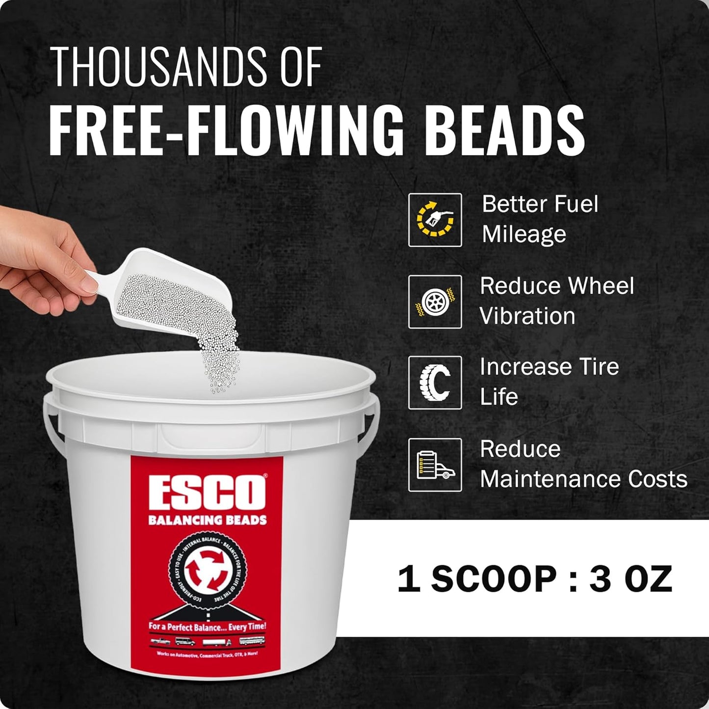 ESCO Tire Balance Beads – 17.6 lb Bulk Bucket (Model 20466C) | Reusable Ceramic Balancing Beads for Truck, RV, Motorcycle, Trailer & Car Tires | Reduces Vibration & Improves Tire Life