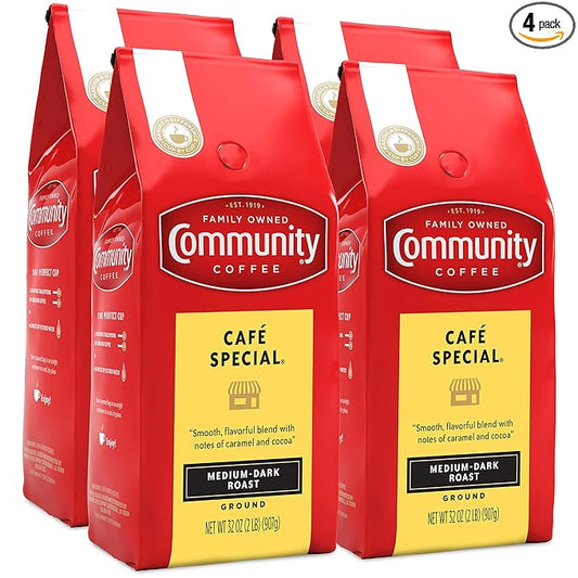 Community Coffee Café Special Blend Ground Coffee, Medium-Dark Roast, 32 Ounce Bag (Pack of 4)