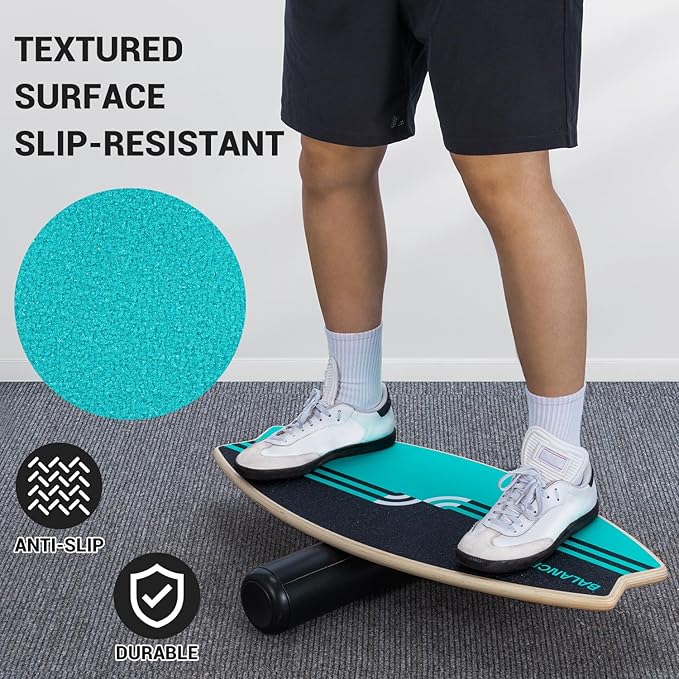 Sportneer Balance Board - 7 Modes Wobble Board with Adjustable Stoppers - Exercise Balancing Stability Trainer for Improve Balance, Surf Trainer & Physical Therapy - Roller and 2.8'' Ball Included