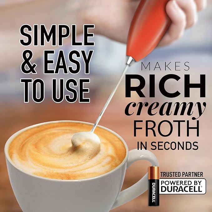 Zulay Kitchen Handheld Milk Frother with Duracell AA Batteries – Ultra Fast Electric Mixer & Foam Maker, Easy-Clean Drink Mixer for Coffee & More Peach n Cream - 2B