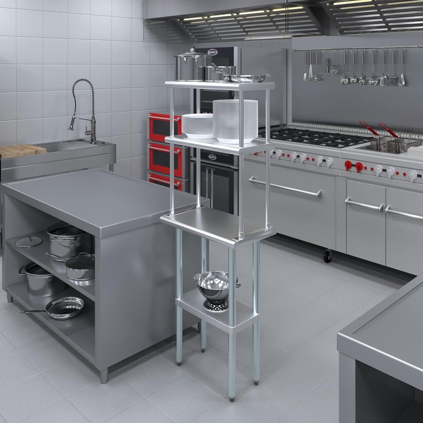 Amgood Stainless Steel Work Table Double Tier Overshelf | NSF (14" x 24" Work Table + 12" Overshelf)