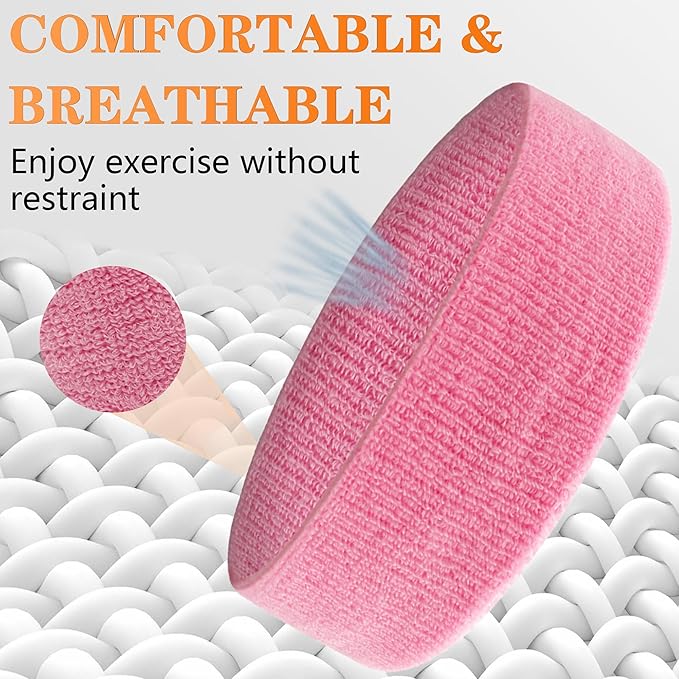 4 Pack Sweatbands Sports Headband for Men and Women, Moisture Wicking Athletic Workout Headband for Running, Tennis, Basketball, Yoga, Gym Stretchy Unisex Sweatband