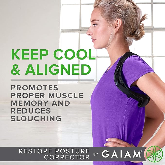 Gaiam Restore Posture Corrector for Women & Men - Back Straightener Adjustable Straps Compact Brace Support for Clavicle, Neck, Shoulder, Invisible Pain Relief