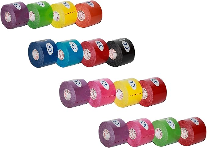 PreCut Kinesiology Tape Sport Pro (20 Pre Cut 10 Inch Strips per Roll) Athletic Recovery Muscle Support Physio TheWrapeutic Aid (Assorted Colors) (Pack of 4)