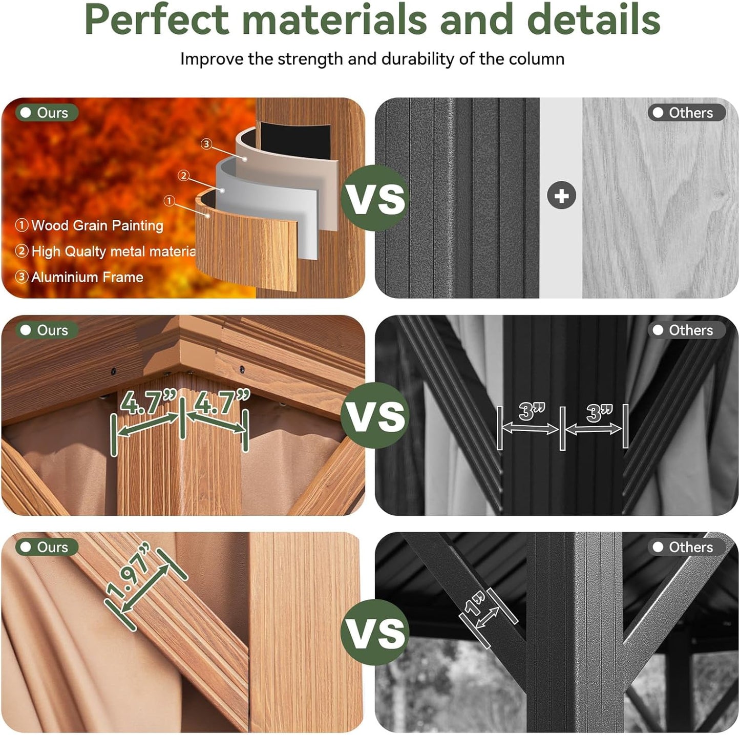 Aoxun 10' x 12' Hardtop Gazebo, Wooden Finish Coated Aluminum Frame Canopy, Galvanized Steel Double Top, Outdoor Permanent Metal Pavilion with Curtains and Netting, for Backyard, Patio and Deck