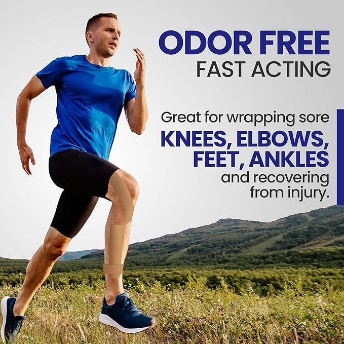 4% Lidocaine Maximum Strength Pain Relief Kinesiology Tape - Relieves Back, Joints and Muscle Pains - Superior Sticking, Aluminum-Free Water Resistant, and USA Made - 2" x 10" Strips