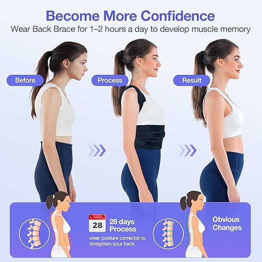 Posture Corrector for Women and Men, Upgraded Full Back Brace Support, Adjustable Shoulder Straightener for Improving Back Posture, Relief for Upper and Lower Back, Lumbar, Neck, Shoulder Pain