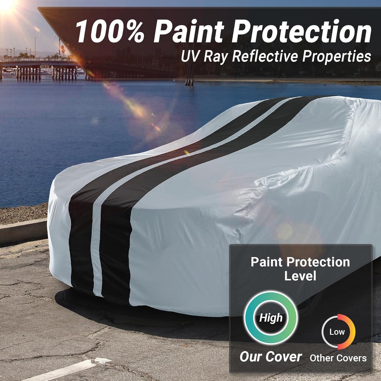 iCarCover Custom Car Cover for Pontiac Tempest 2-Door, 4-Door (1961-1963) Waterproof All-Weather Rain Snow UV Sun Protector Full Exterior Indoor Outdoor Car Cover (Stripe - Gray/Black)