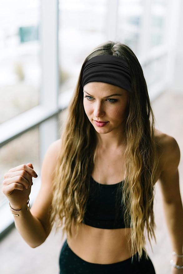 Wide Headbands for Women Black Stylish Head Wraps Boho Thick Hairbands Large African Sport Yoga Turban Headband Hair Accessories (Pack of 4)
