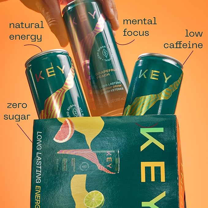KEY Ketone Energy Drink - Sugar Free and All Natural from Ketones for Long Lasting Energy and optimal Green Tea Caffeine and L-Theanine for Mental Focus to Perform, Variety Pack (Pack of 12)