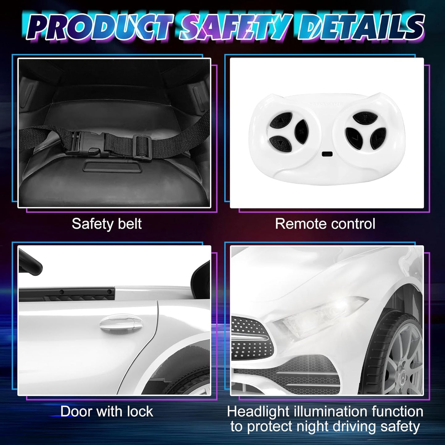 12V Kids Ride On Car with 2.4G Remote Control,Battery Powered Electric Car Ride On Vehicle Double Doors, 5 Point Safety Belt,LED Light (SC-White)