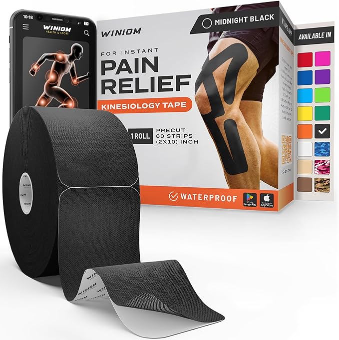 Kinesiology Tape-Incredible Support for Athletic Sports and Recovery + Free Taping Guide - Pre-Cut 2 inch 50 feet (Midnight Black + Free Taping Guide, 1 Pack)