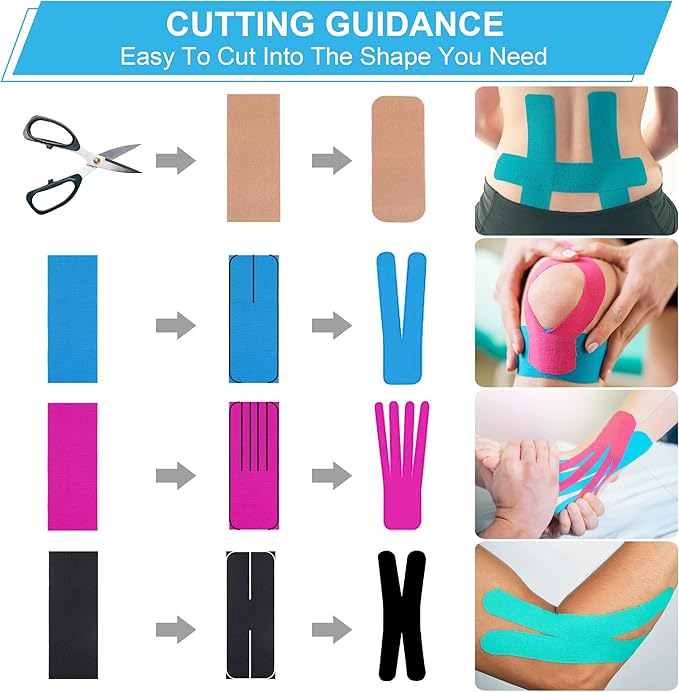 Superbe Precut Kinesiology Tape (3 Rolls Pack), Elastic Sports Tape for Pain Relief, Muscle Support, Recovery and Physio Therapy, Breathable, Waterproof (Blue Green Yellow)