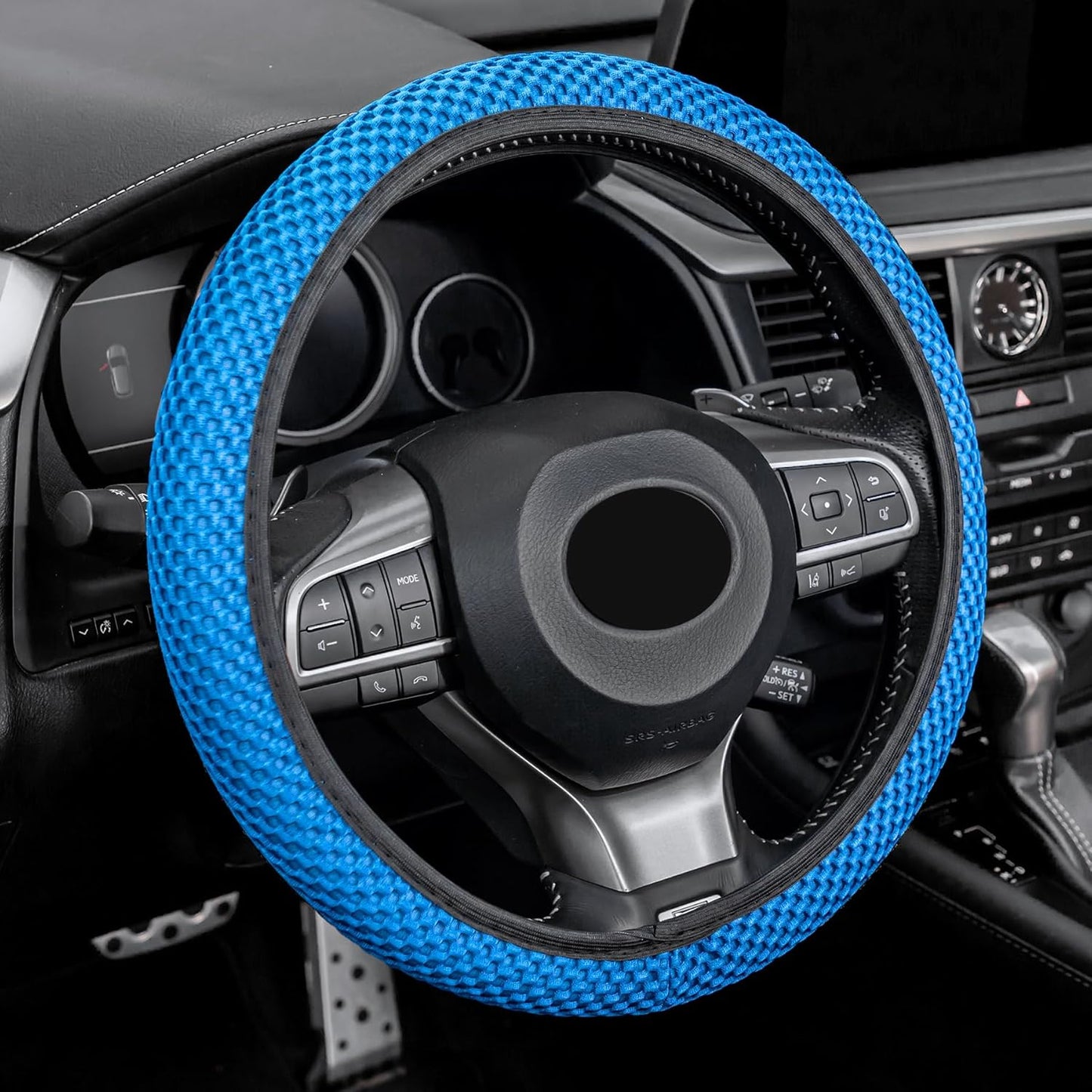 alpmosn Elastic Stretch Steering Wheel Cover, Universal Interior Accessories Steering Wheel Cover for Women & Men, Breathable Microfiber Ice Silk, Anti-Slip, Odorless, Easy Carry(Blue)