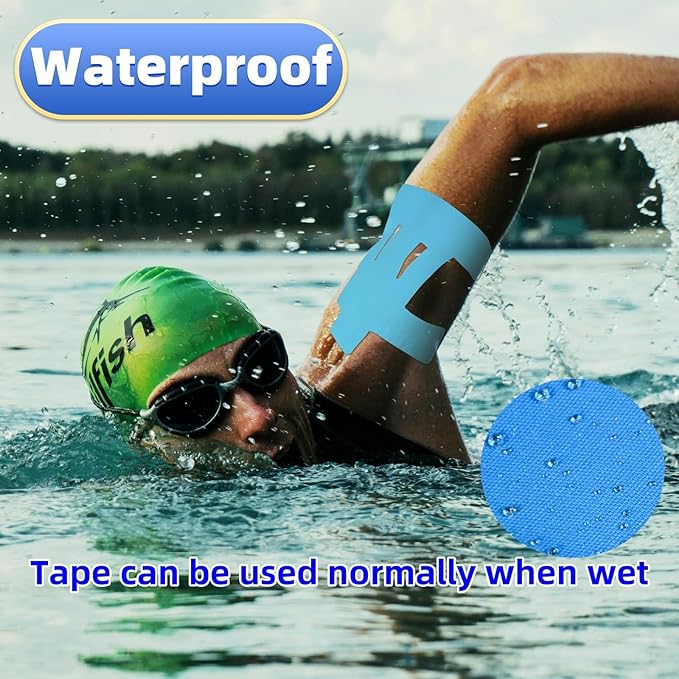 IEADEN Precut Kinesiology Tape for Shoulder, 10 Pcs - Shoulder Support & Stability, Shoulder Pain Relief Athletic Tape - Waterproof & Elastic, Breathable Hypoallergenic Latex-Free Tape, Blue