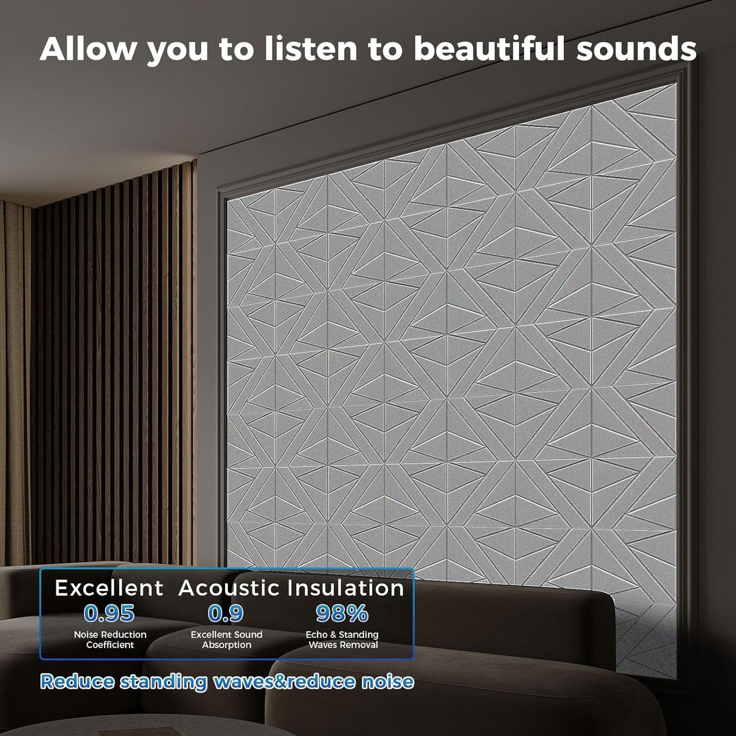 50 Pack Bulk Self-Adhesive Soundproof Wall Panels, 12 x 12 x 0.47 In Sound Proof Foam Panels for Walls, 1.2lb/ft³ High Density, Thicker 0.47in, Acoustic Panels, Duty for Large Walls Gray