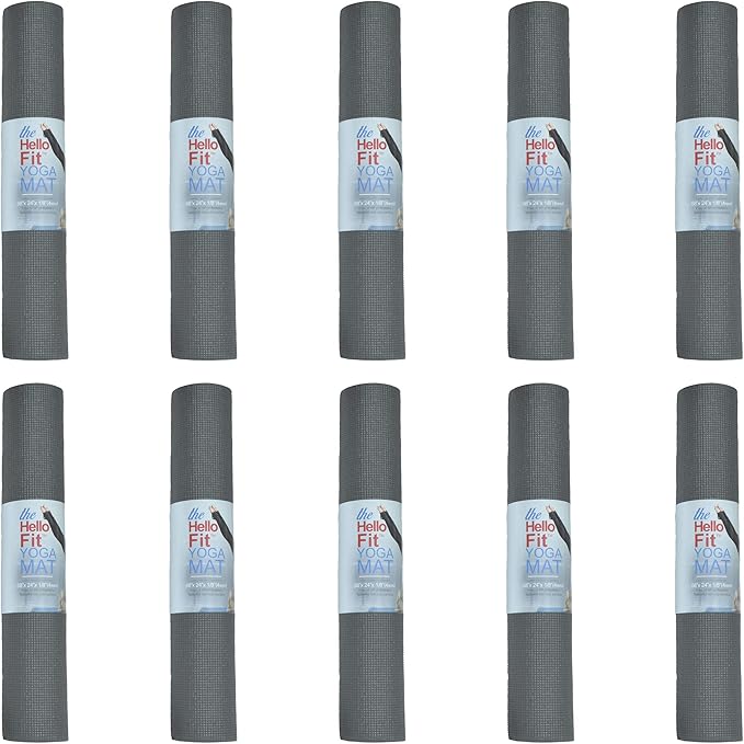 Hello Fit 10-Pack Yoga Mat, 68" x 24" Non Slip Exercise Mat, 4mm Thick Gym Mat for Fitness and Stretching, Bulk Non Toxic Yoga Mats for Schools and Studios