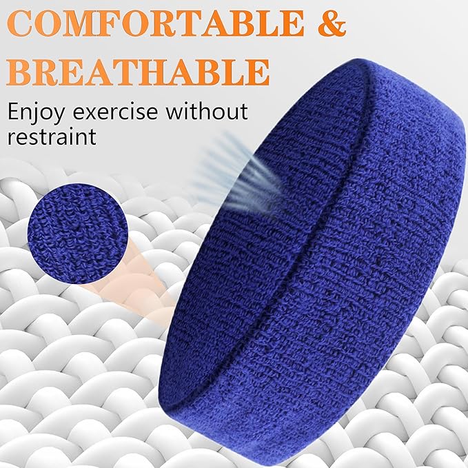 4 Pack Sweatbands Sports Headband for Men and Women, Moisture Wicking Athletic Workout Headband for Running, Tennis, Basketball, Yoga, Gym Stretchy Unisex Sweatband