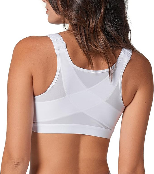 Leonisa Women's Posture Corrector Wireless Back Support Bra, White, 38C