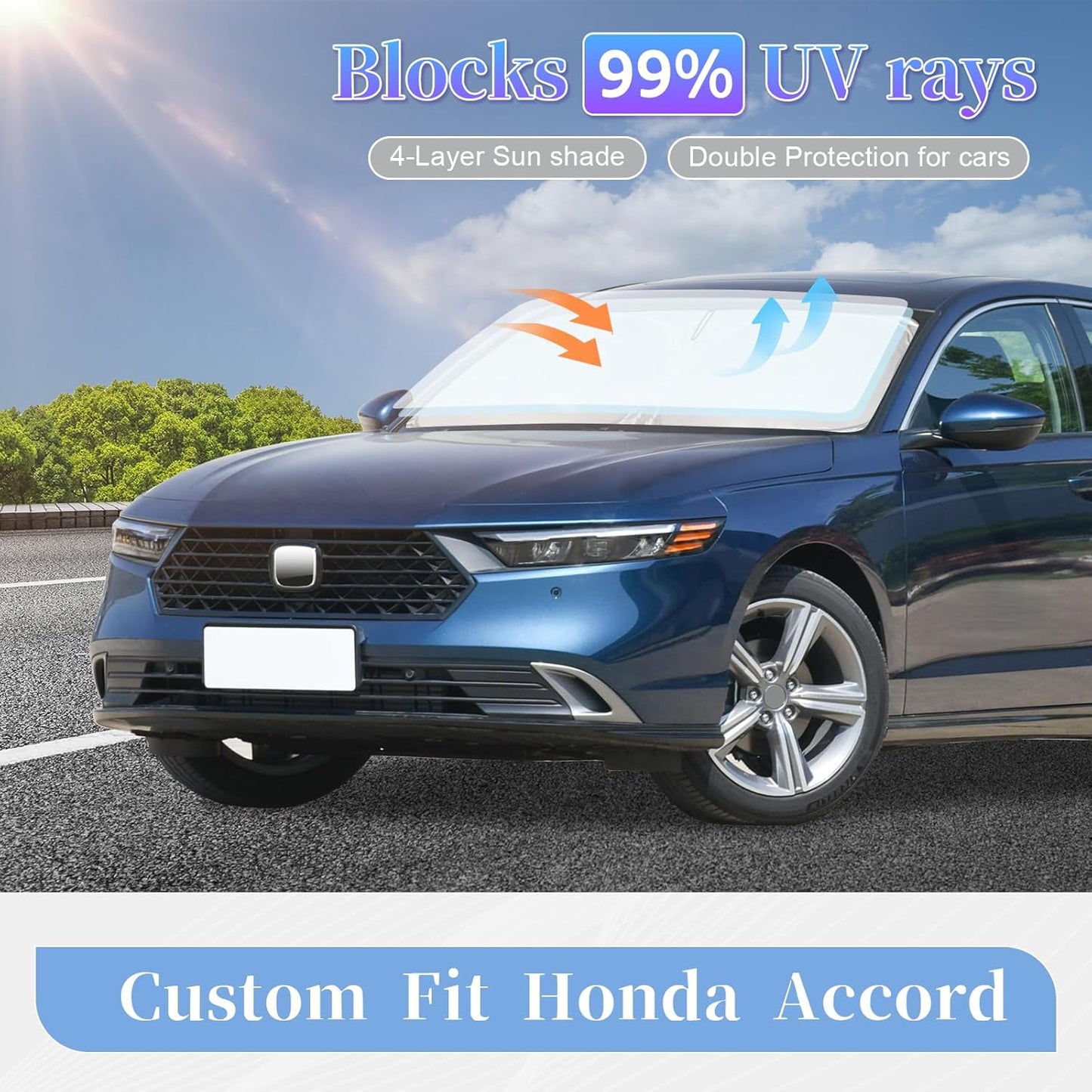 for Honda Accord 2023-2024 2025 2026 Sun Shade Sunshade Windshield Cover, 4-Layer Front Window Shade Custom Fit for Honda 11th Gen Sun Visor 240T Foldable Shade Blocks UV Rays Car Accessories