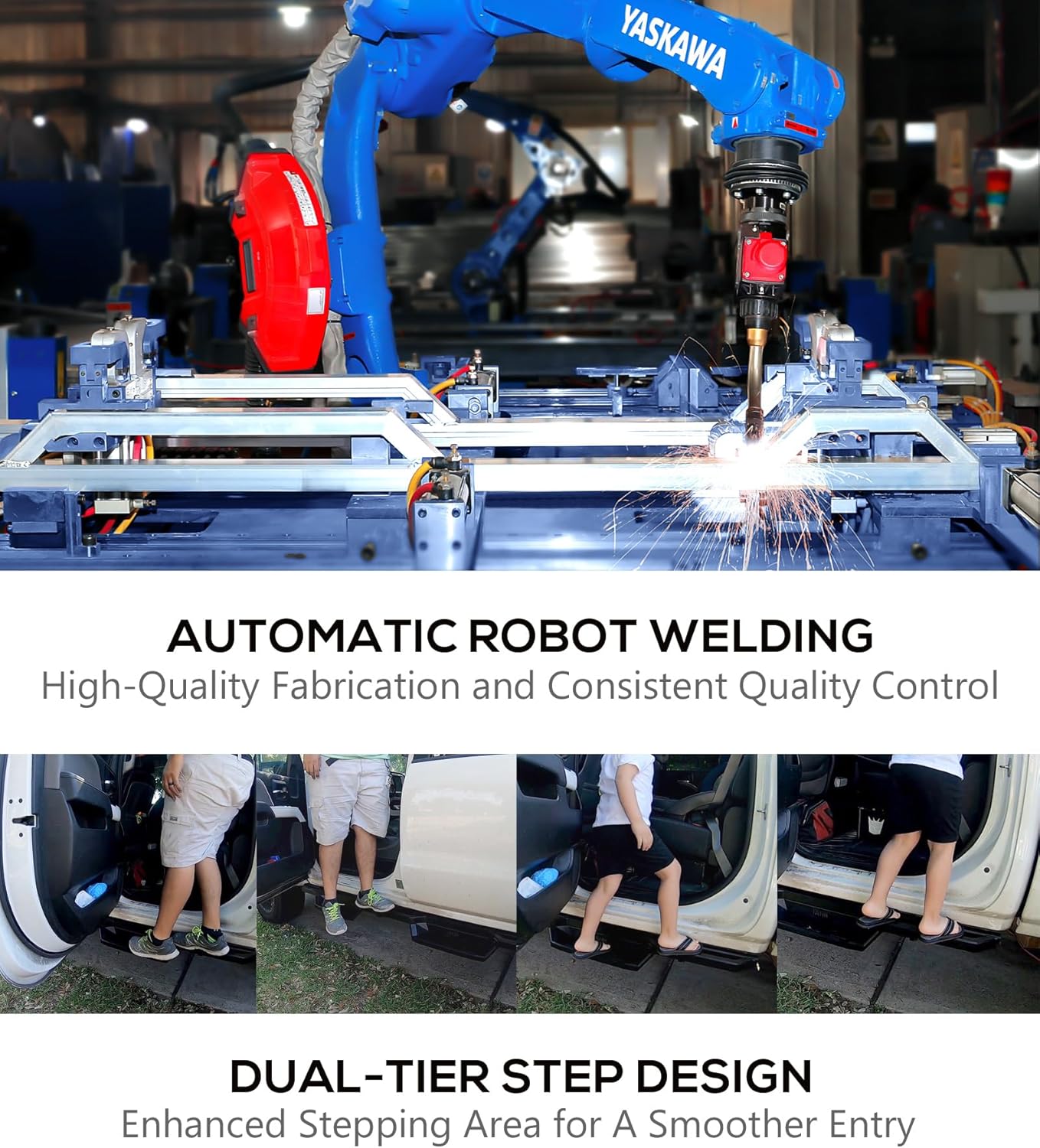 APS 304 Stainless Steel Pocket Steps Running Boards Side Bars Compatible with Jeep Wrangler 1987-2006