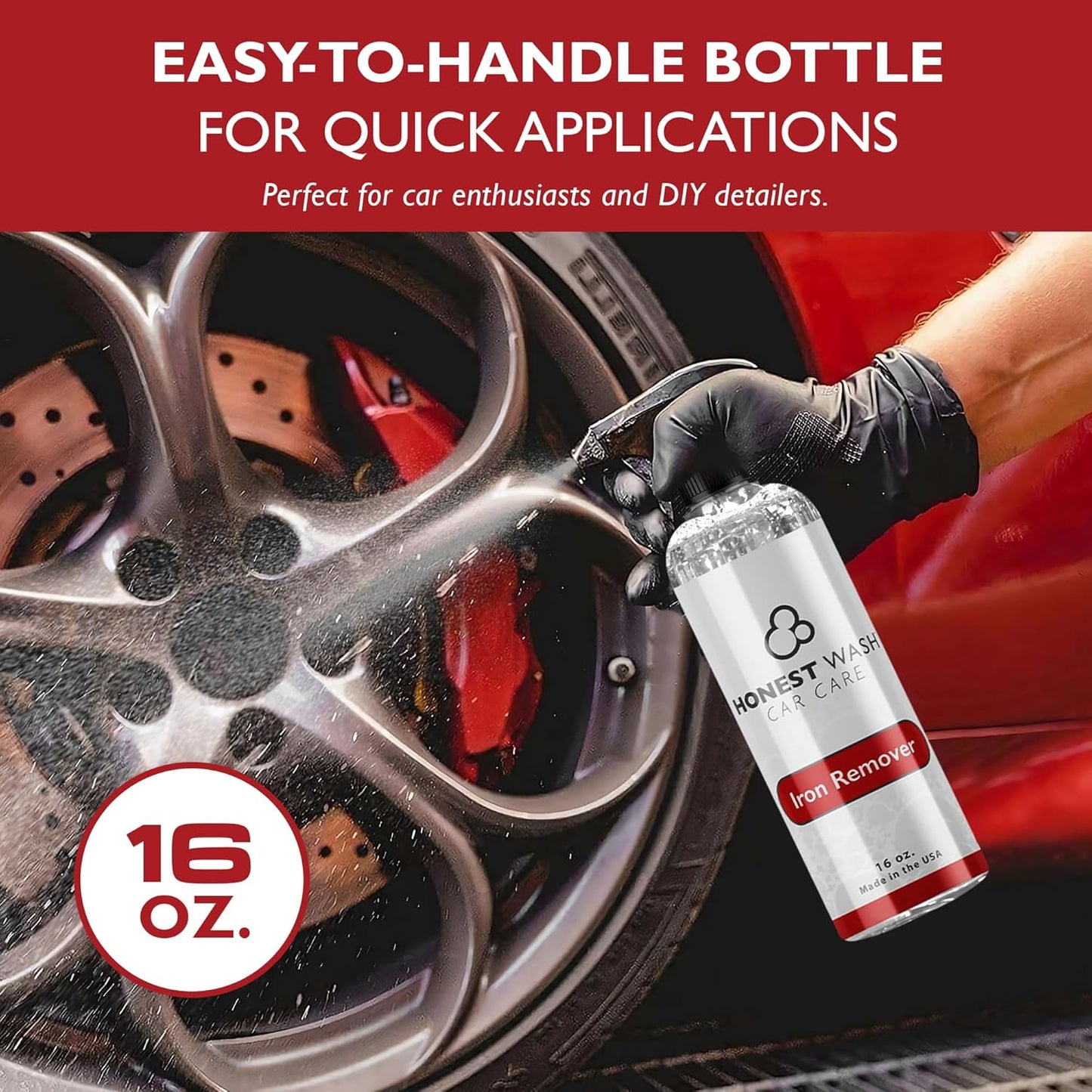 Honest Wash Iron Remover Car Detailing – Powerful Solution for Dissolving Brake Dust, Dirt, and Grime | Visible Reaction for Deep Cleaning | Safe for All Wheel and Surface Types (16 Fl Oz)