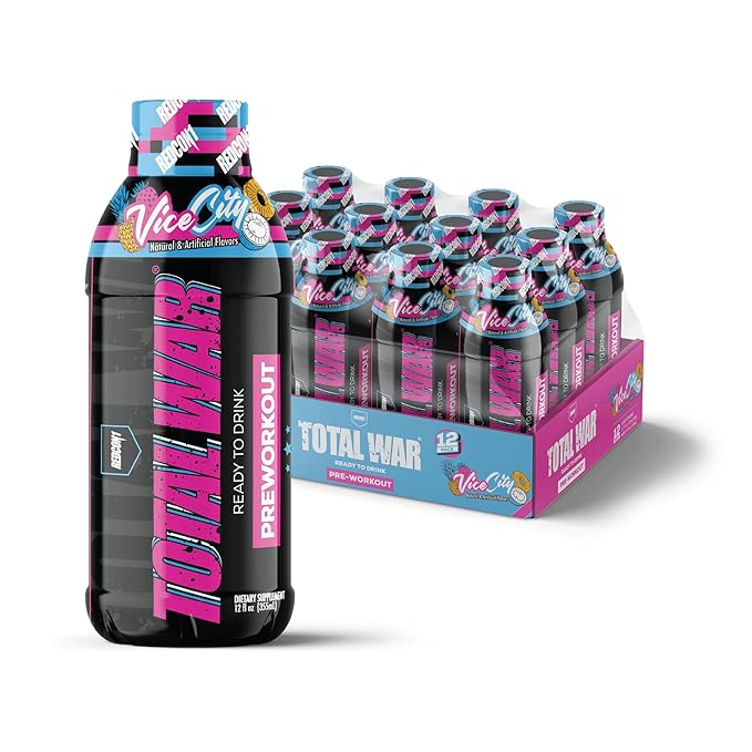 REDCON1 Total War Ready to Drink Preworkout, Vice City - 350mg of Fast Acting RTD Caffeine - Beta Alanine + Citrulline Malate for Increased Pump - Keto Friendly Workout Drink (12 Servings)