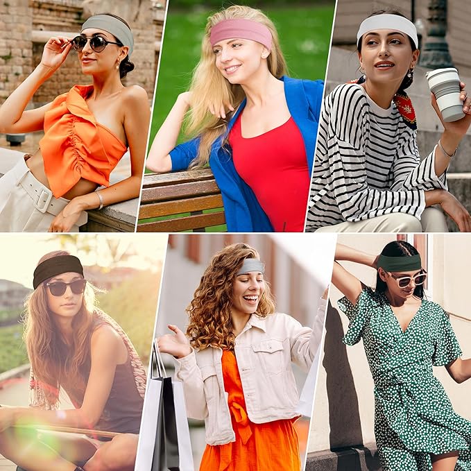 Headbands for Women Non Slip - Stylish Sports Hair Bands for Women's Hair - Soft Cotton Cloth Stretchy Headbands for Women for Yoga, Outdoor Exercise Running - 8 Pack