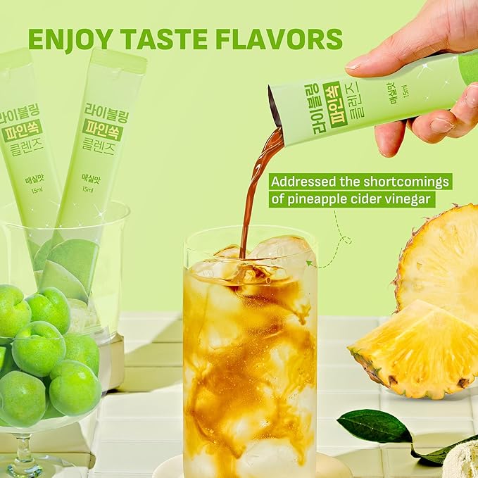 [Liveling] Pineapple Cider Vinegar Drink Stick – Korean-Plum Flavor | Supports Digestion, Daily Cleanse, Sugar-Free, Low-Calorie, Portable On-The-Go Packets (30 sticks)
