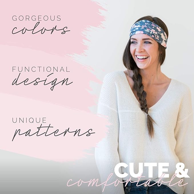 Maven Thread Headbands for Women - Wide Sports Headband for Running, Exercise, Gym, Athletic Workouts and Yoga, 4" Thick Non-Slip Sweatbands, 2Pack