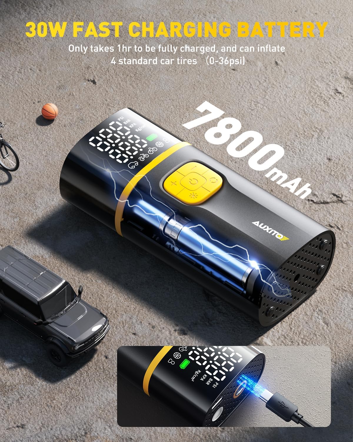 AUXITO A502 Portable Air Compressor - Tire Inflator for Car, Truck, Bike, Motorcycle with Digital Tire Pressure Gauge & LED Light