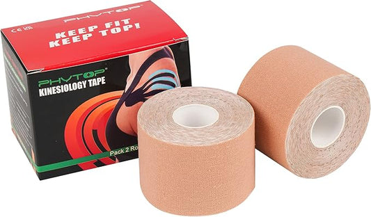 Muscle Tape Kinesiology (2 Rolls Pack) for Athletes, Rock Tape Kinesiology Tape for Physiotherapy Not Pre-Cut, Color Beige