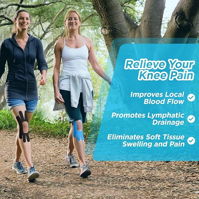 OK TAPE One-Structure K-Tape Patches | Precut for Knee Kinesiology Tape | Pain Relief and Accessories | 10 Pcs and Black