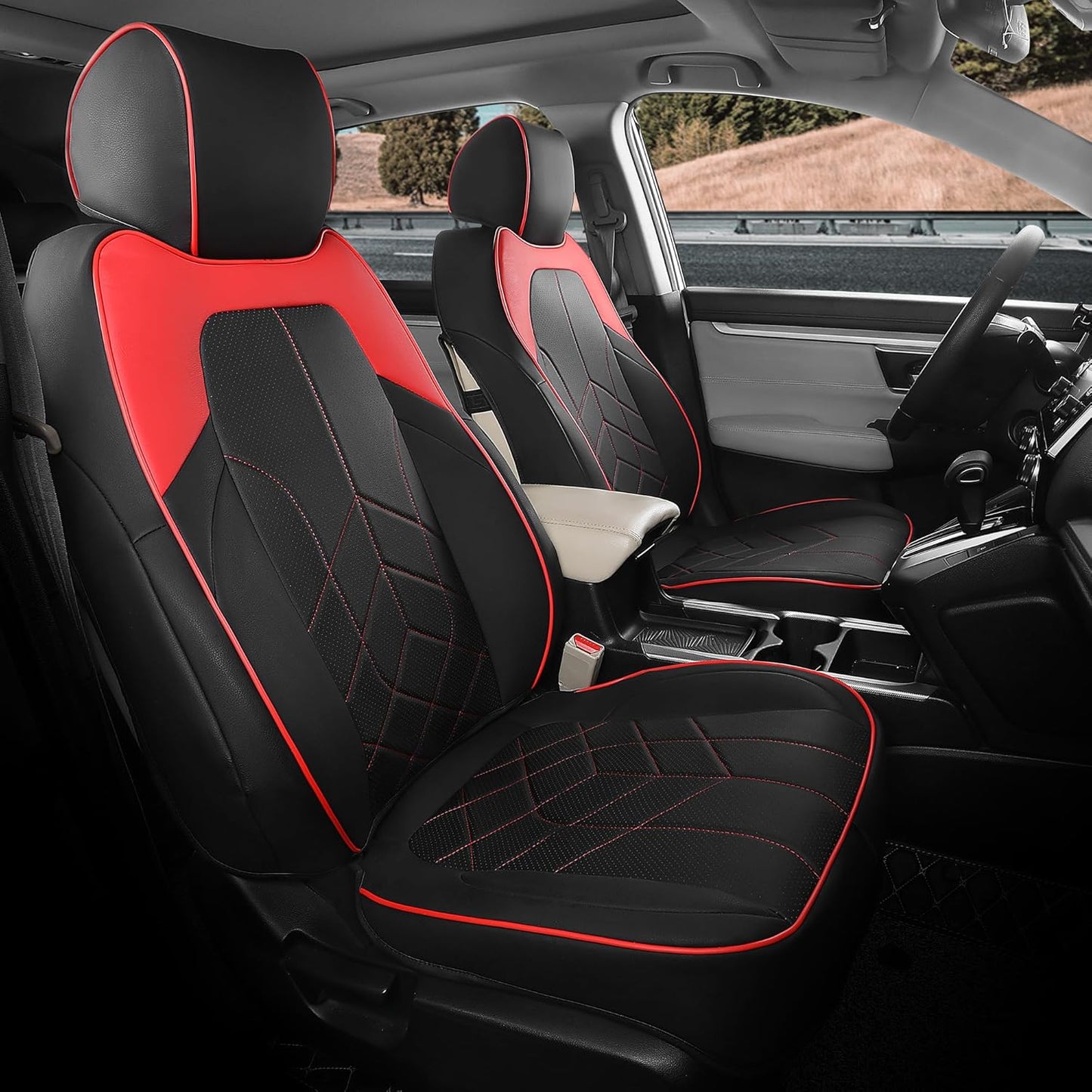 for Honda CRV Seat Covers Custom Fit 2017-2022 EXL EX LX Sport,Touring,Hybrid - Luxury Waterproof Leather Car Seat Covers Full Set - BlackRed