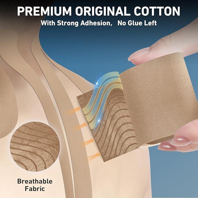 Kinesiology Tape for Shoulder&Neck, 12 Count Shoulder&Neck Tape Precut, KTQUICK Original Cotton Waterproof & Breathable, Enhance Elastic Kinesiology Athletic Tape for Shoulder&Neck Support (Beige)