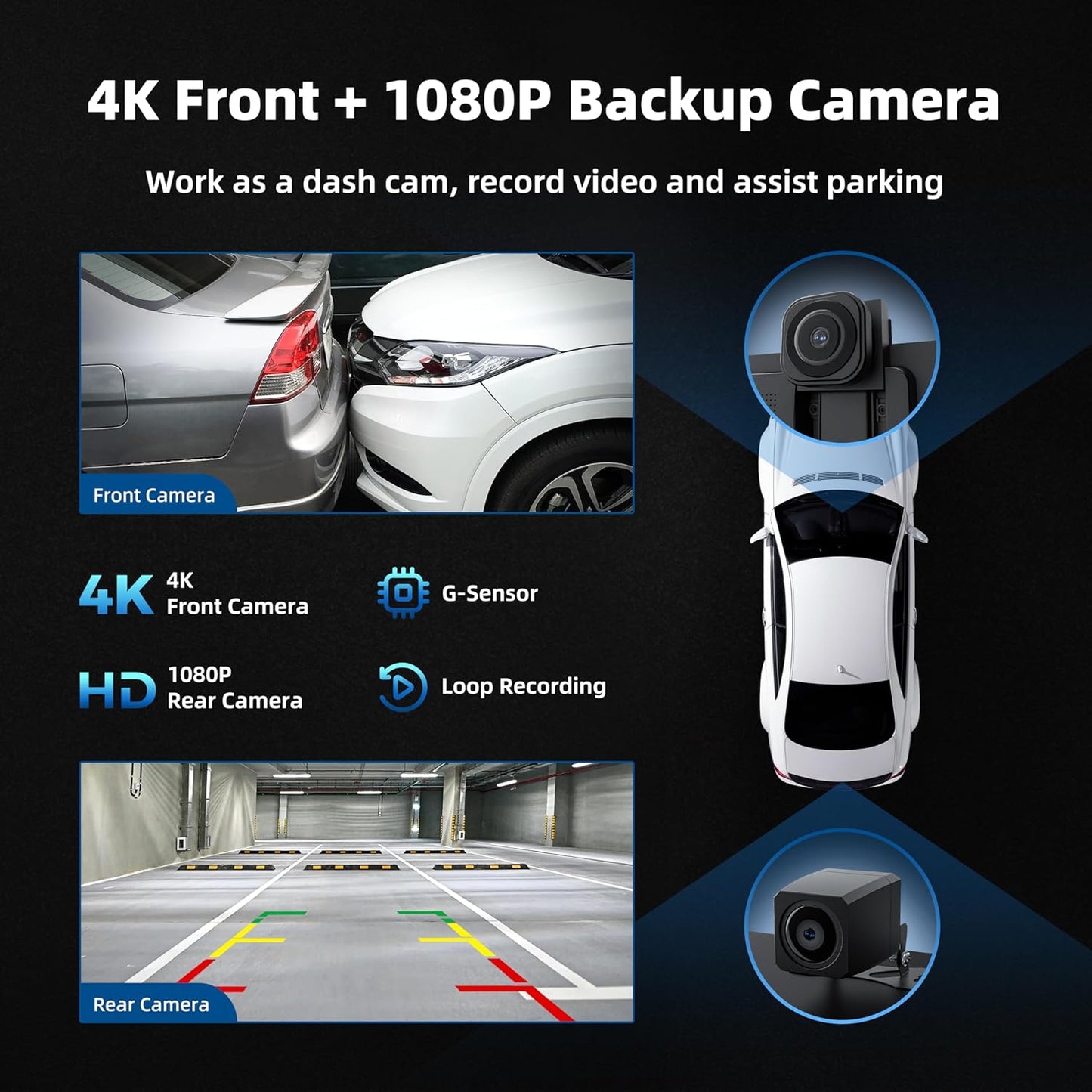 Portable Carplay Screen for Car, 10.26" Wireless Apple Carplay & Android Auto with 4K Dash Cam,1080p Backup Camera,Car Audio Receivers, GPS Navigation, SuperLink, Bluetooth,FM, Music Player