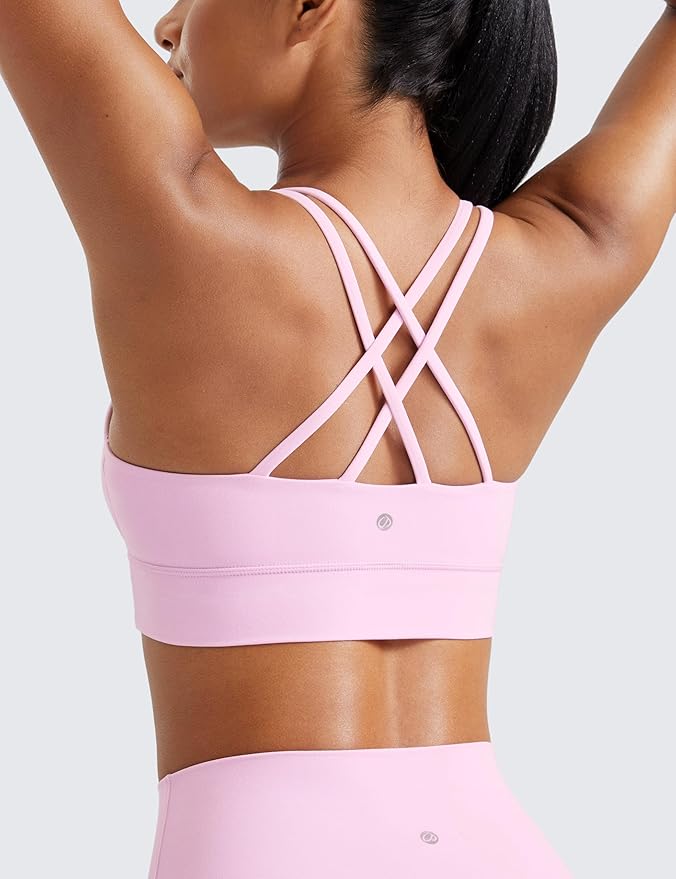 CRZ YOGA Softness Mold Womens Butterluxe Strappy Longline Sports Bra - Double Spaghetti Strap Workout Yoga Crop Top Athletic