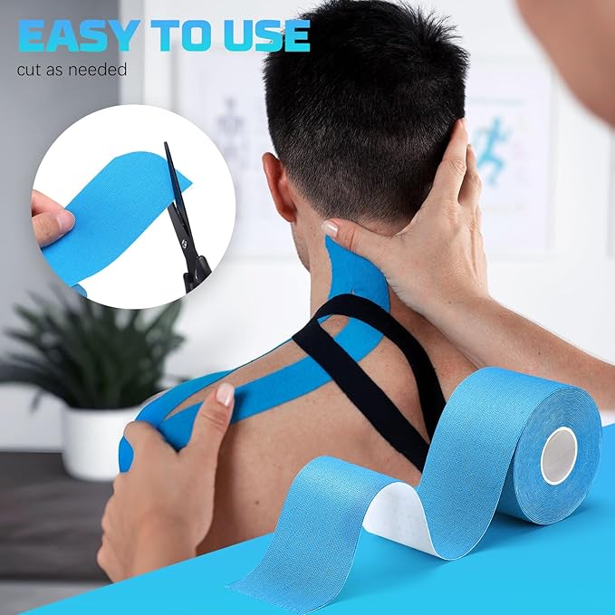 3 Rolls Kinesiology Tape, 3 Color 2 Inch x 16.4 Feet Uncut Sports Tape with Scissors, Elastic Athletic Tape Waterproof Knees Tape for Ankle Wrists Shoulders Muscle Exercise and Daily Use