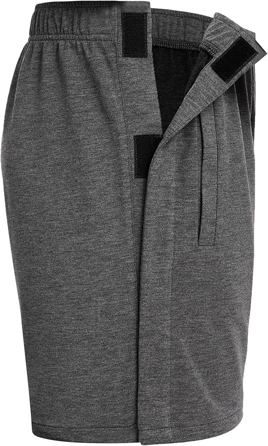 Deyeek Unisex Tear Away Shorts Snap On Athletic Cotton Shorts Post Knee Surgery Recovery Hip Replacement Pants with Pockets