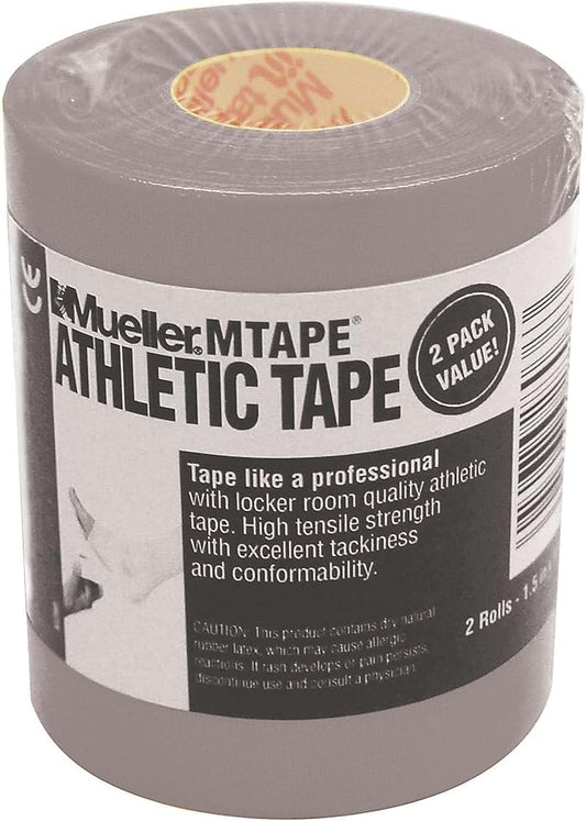 MUELLER Sports Medicine MTape Rolls, Quality Athletic Tape, Easy to Tear for Fast & Effective Taping, 1.5" x 10 Yards Per Roll, 2 Rolls