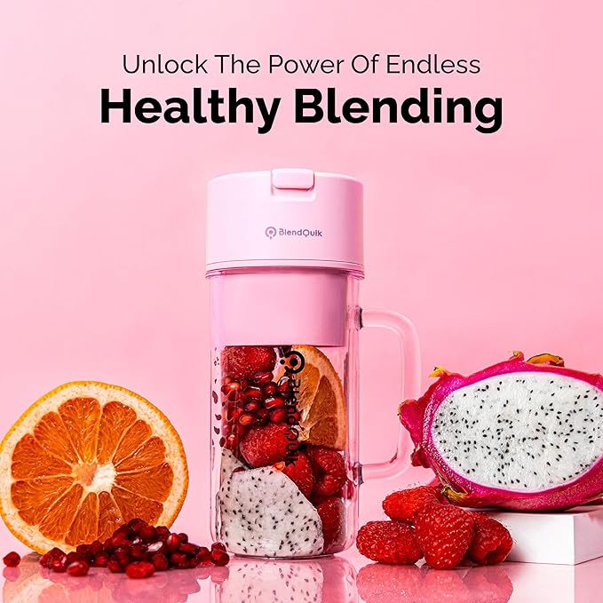 Personal Portable Blender For Shakes & Smoothies, Leakproof & Stylish Portable Mason Jar Shaker, Rechargeable Mini Blender with 10-Blade Blending System 14oz, Pink