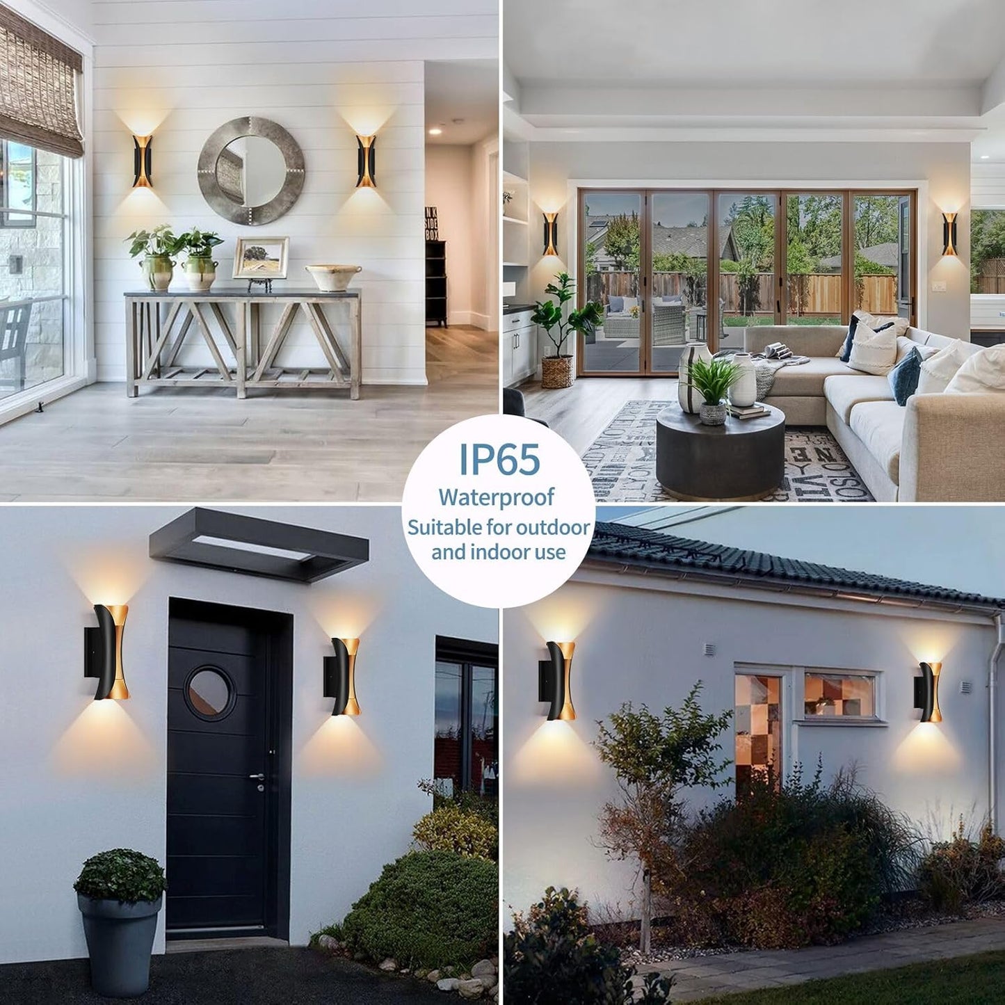 Modern 30W LED Outdoor Wall Lights Up Down Wall Sconce, Black Gold Aluminum Exterior Lighting, IP65 Waterproof Outdoor Light Fixture for Porch, Patio, Garage, Entryway