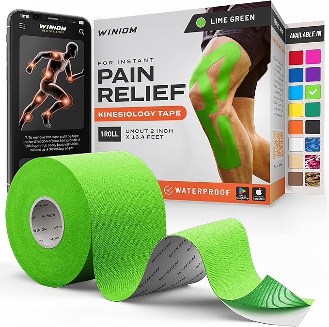 Kinesiology Tape-Incredible Support for Athletic Sports and Recovery+Free Taping Guide-Uncut 2 inch 16.4 feet Roll (Lime Green + Free Taping Guide, Pack of 1)