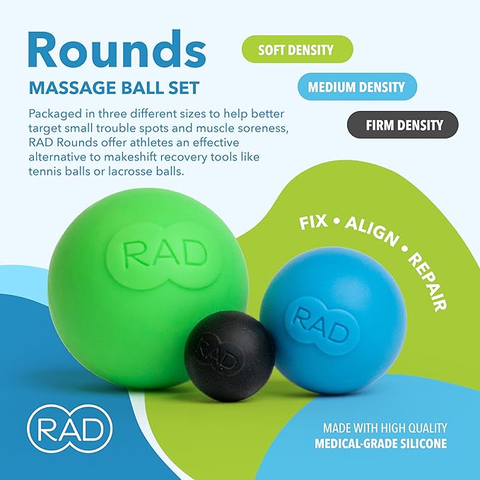 RAD Rounds – Extra Soft Yoga Deep Tissue Massage Ball Set – Myofascial Release Balls for Feet, Back, Neck, Jaw & Forearms – Trigger Point & Mobility Therapy (3-Pack)
