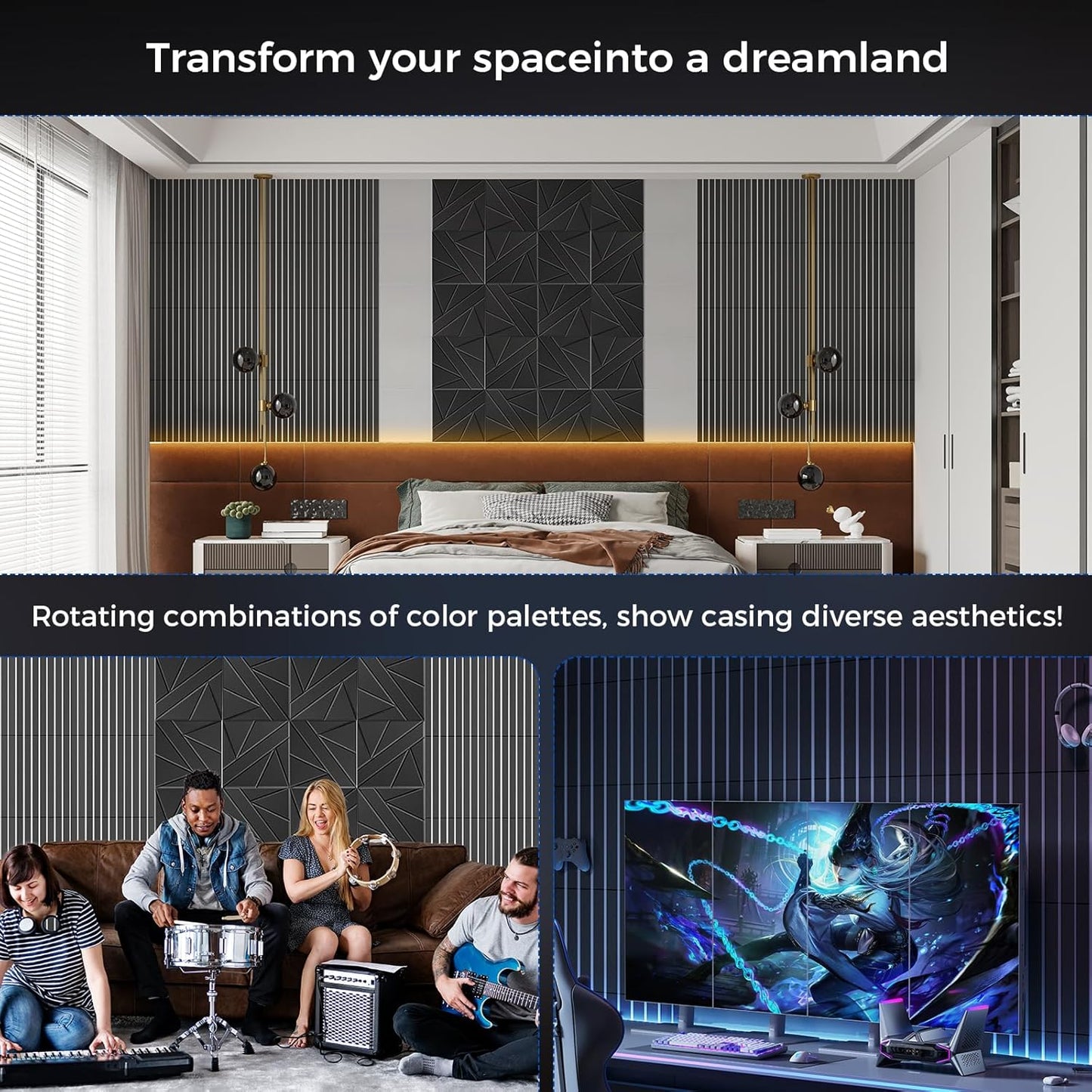 8 Pack 2-Layer Large Soundproof Wall Panels, 15.7 x 15.7 x 0.43 in Sound Proof Foam Panels for Walls, 0.9lb/ft³ High Density, 3D Acoustic Panels,Artistic Noise Dampening Panels Black&White