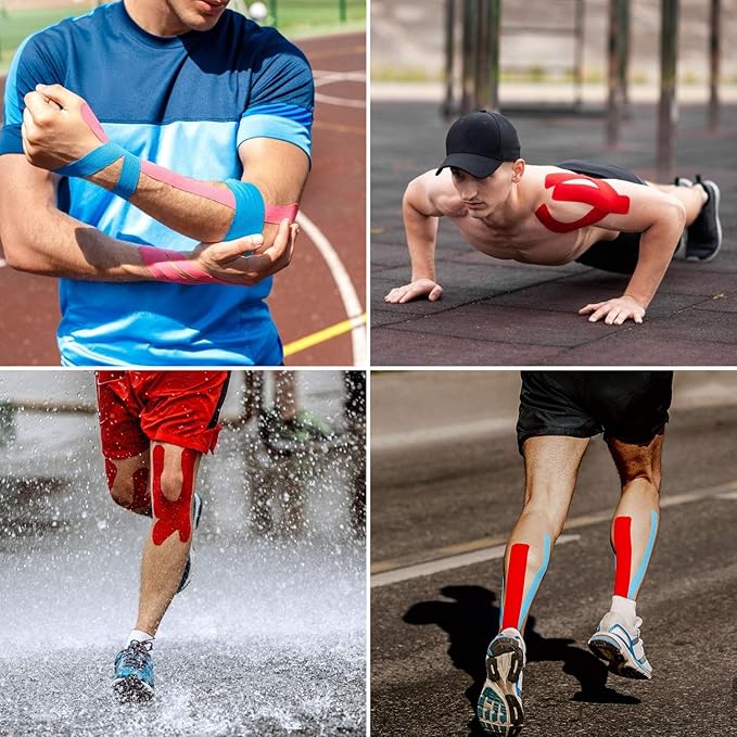 3 Pack Kinesiology Tape, 4in x 5.5yd Water Resistant Muscle Support Adhesive Sport Tape for Pain Relief, Latex Free Cotton Elastic Athletic Tape for Joints, Knee, Ankle, Shoulder, Wrist