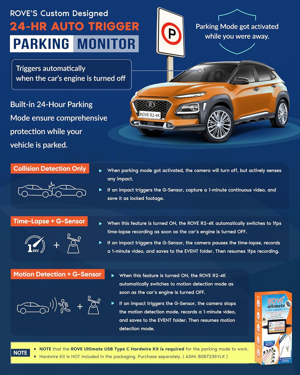 ROVE R2-4K Dash Cam Built-in WiFi 6 GPS Car Dashboard Camera Recorder with UHD 2160P, 2.4" IPS Screen, 150° Wide Angle, WDR, Night Vision