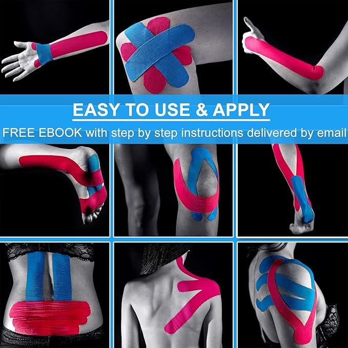 Original Kinesiology Athletic Tape. Professional Sports Tape for Ankle Wrist Knee Shoulder Muscles Joints. Latex Free, Waterproof, Stretchy, and Gentle on Skin. Up to 115 ft/Roll