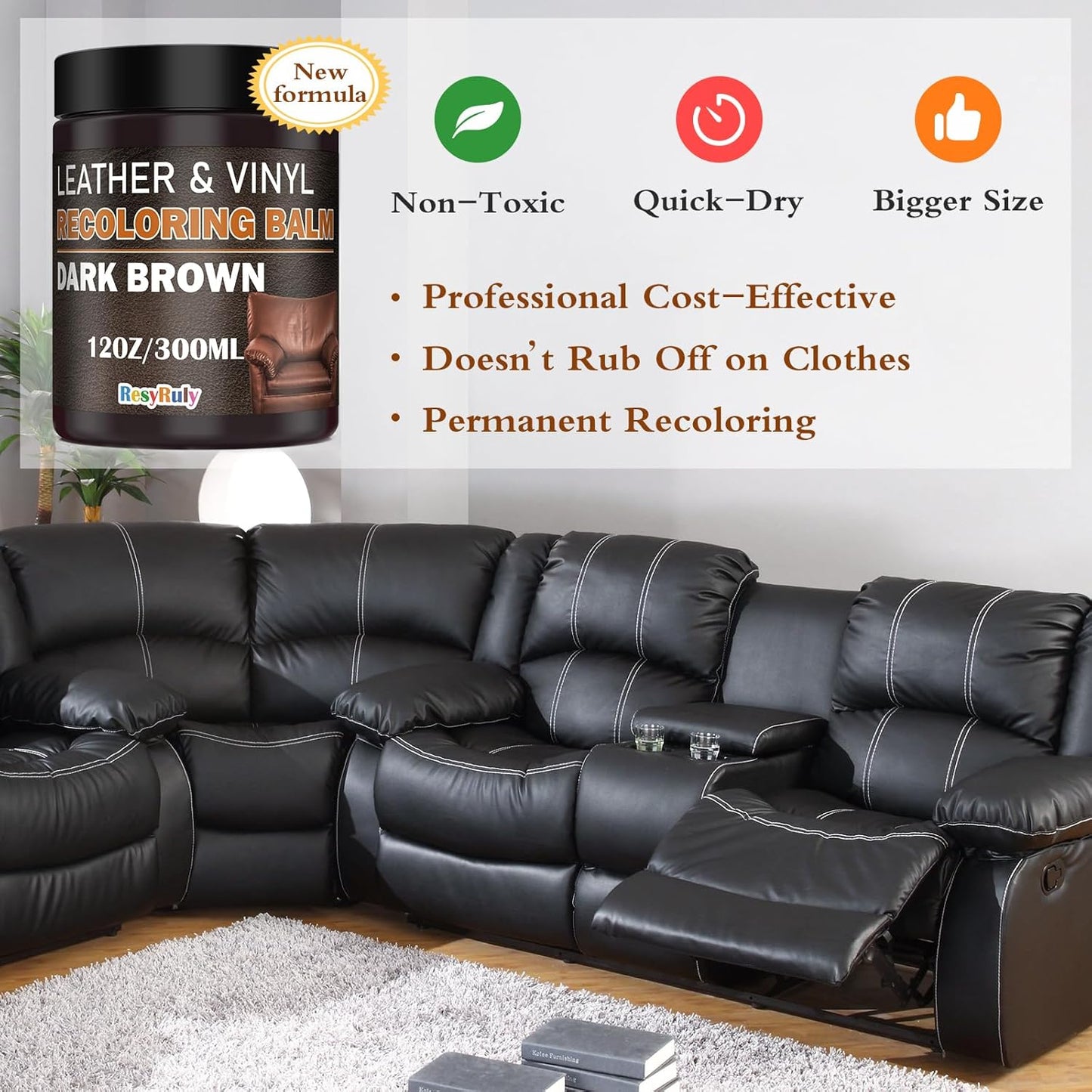 Leather Recoloring Balm Dark Brown Leather Dye Vinyl Paint Car Interior Seat Furniture Couch Recliner Chair Boots Jacket Shoes Bag Purse Belt Color Restorer Fade Stain Scratch Remover Repair Kit